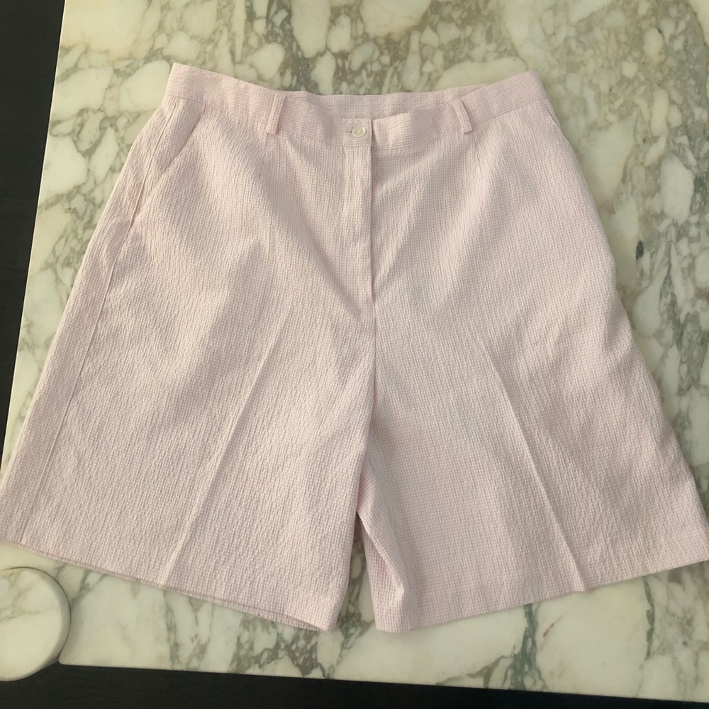 EP Pro light pink and white checked golf shorts
